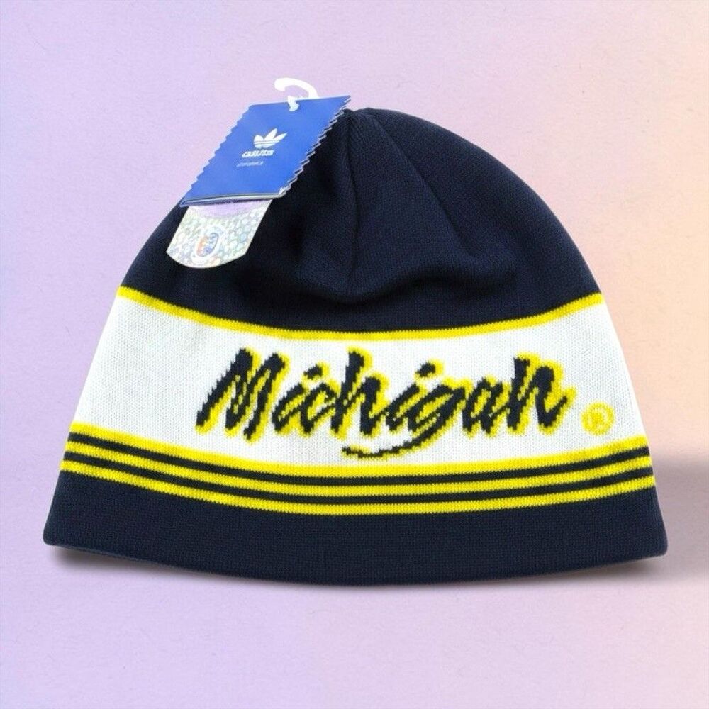 NEW! Adidas University Michigan Wolverines Beanie Cap Logo‎ Knit Hat Blue Yellow